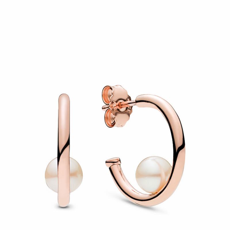 Pandora Rose™ Contemporary Pearls Hoop Earrings Ireland - Pandora Rose/White/Freshwater Cultured Pea